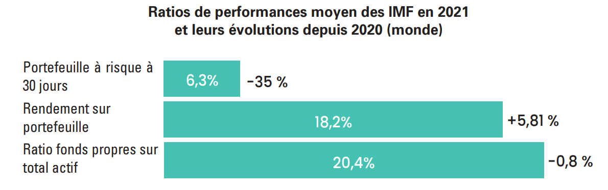 Ratios de performances moyen des IMF en 2021 et leurs évolutions depuis 2020 (monde)