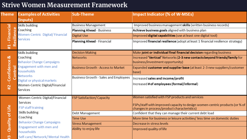 Strive Women WEE Measurement Framework.